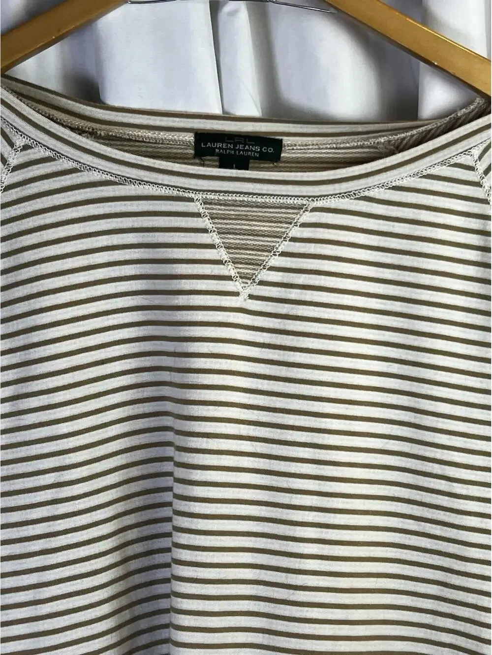 Lauren Ralph Lauren Womens Gold And Cream Stripe Long Sleeve Shirt Large EUC